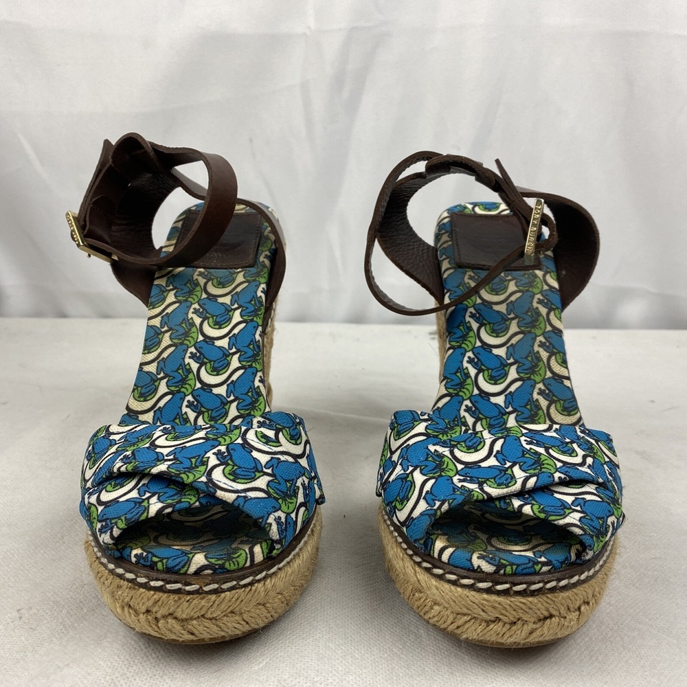 Tory Burch Frog Lilly Pad Graphic Print Espadrille Rope Wedges Size 6 - Picture 2 of 11